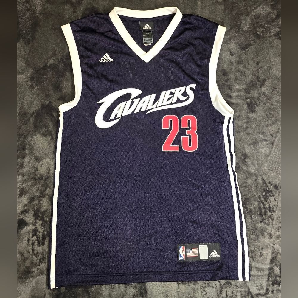 Adidas Lebron James Cavaliers Navy and White NBA Basketball Jersey #23